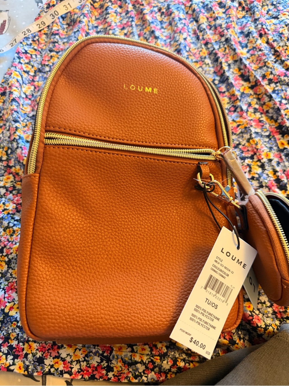 NWT Loume Tan Pebbled Crossbody with matching change purse/airpods case.
